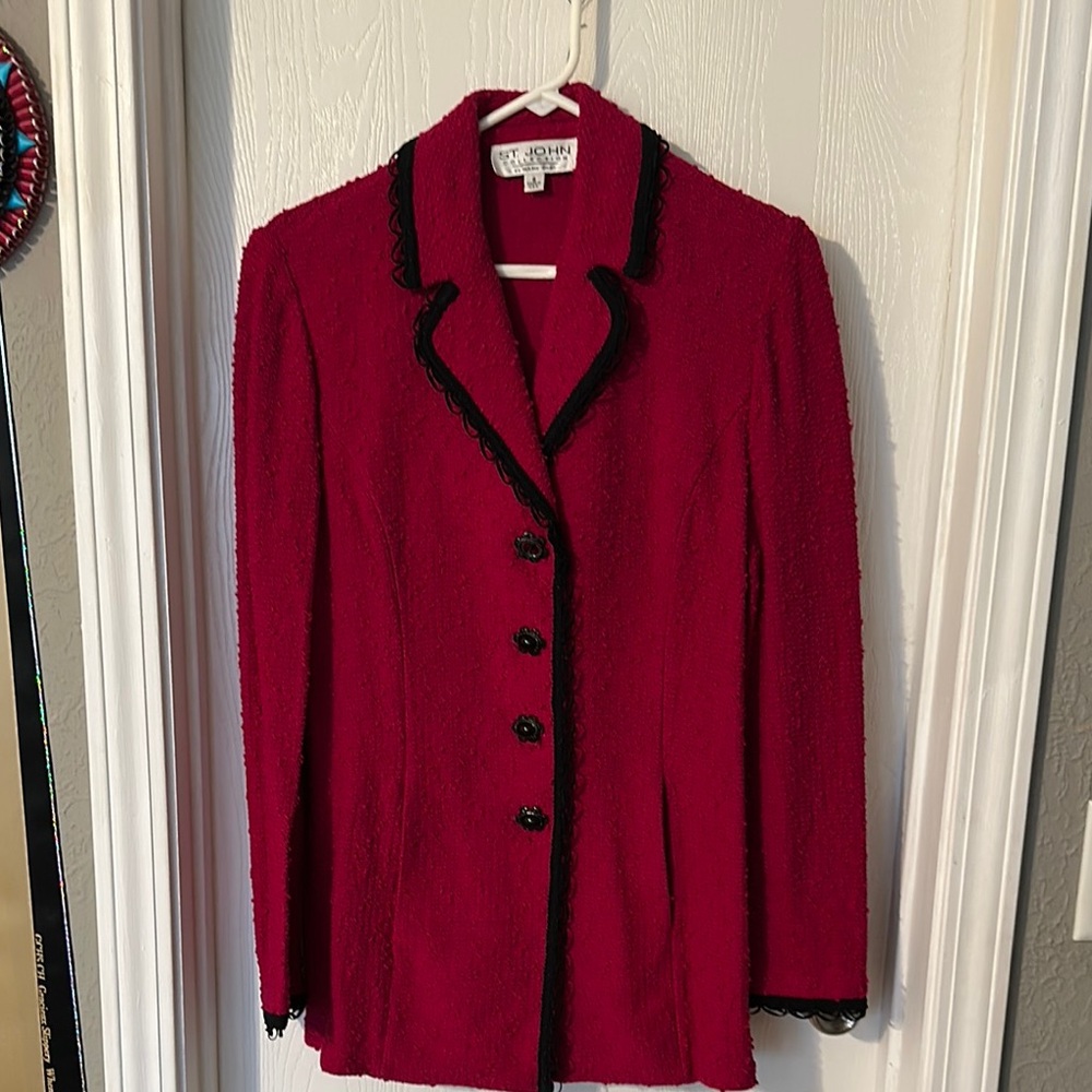 St. John Red and Black Blazer Tailored Suit Jacket